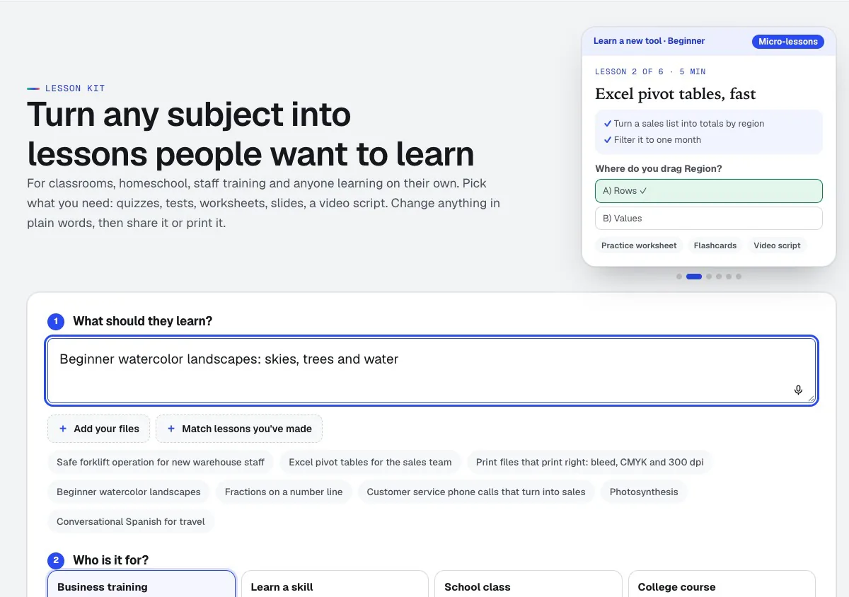 Lesson Kit: choosing who the lessons are for, their level and the kind of lessons
